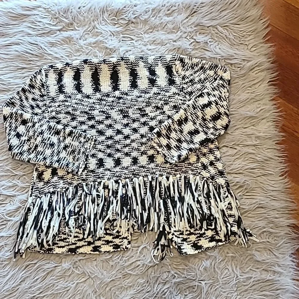 Chicos acrylic blend white and black fringe open cardigan size 0 - Picture 4 of 4